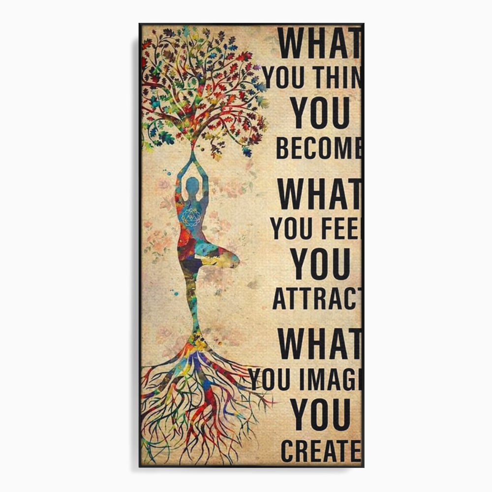 Tablou canvas cu tablou canvas motivational cu silueta si copac, in rama de aluminiu negru